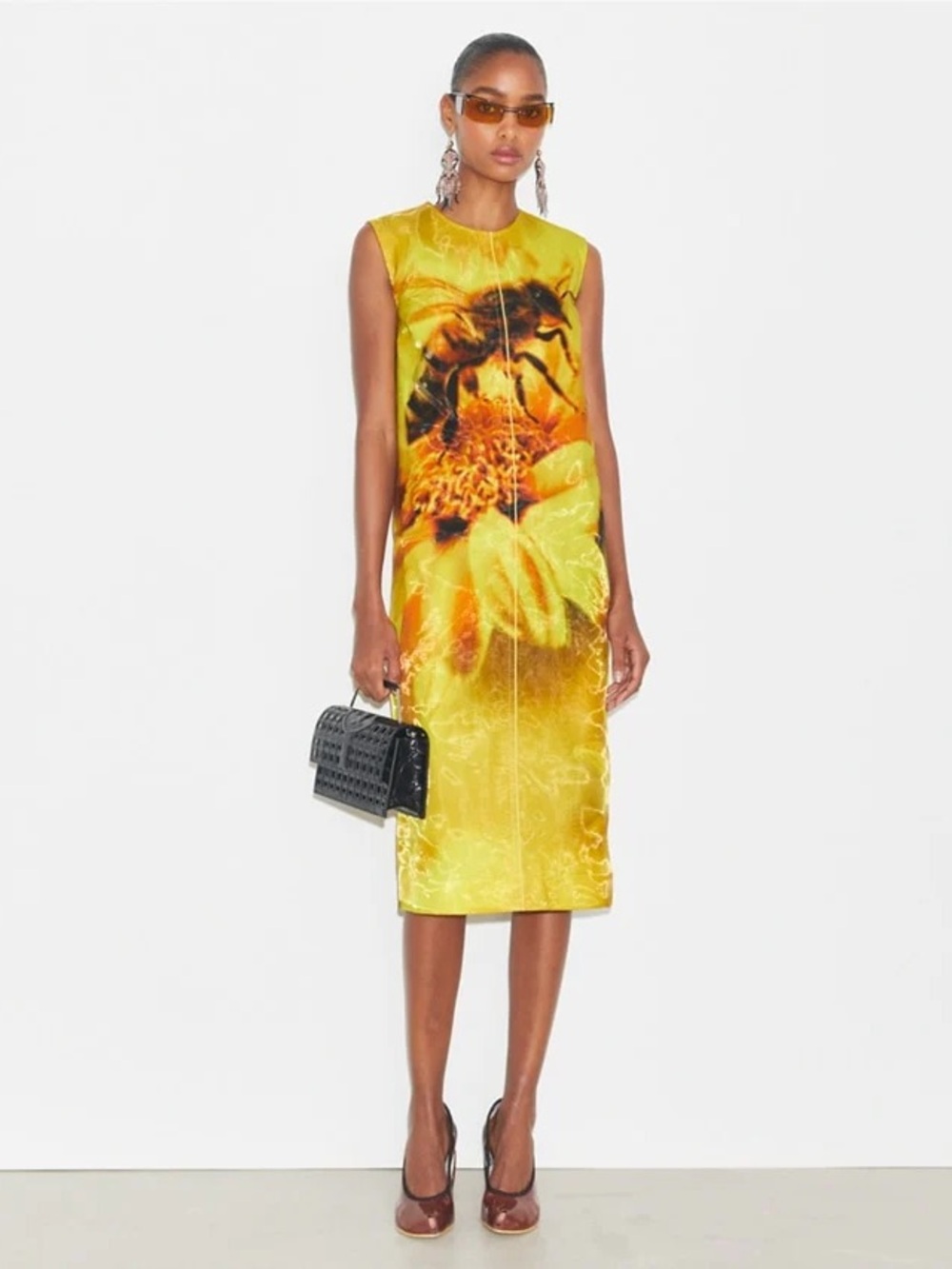 Tory Burch Yellow Bee Organza Print Dress
